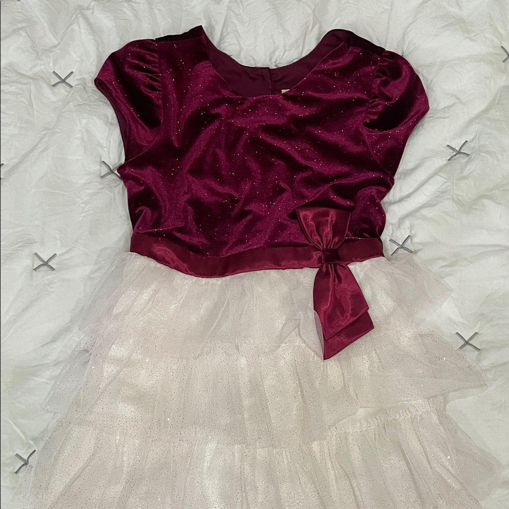 Jona Michelle Burgundy and White Kids Dress - Picture 1 of 6